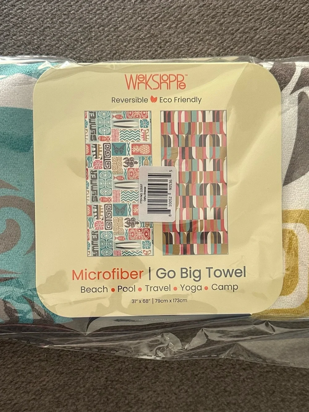 Wekstapp Reversible Microfiber Go Big Towel - Teal, White, Yellow, Brown